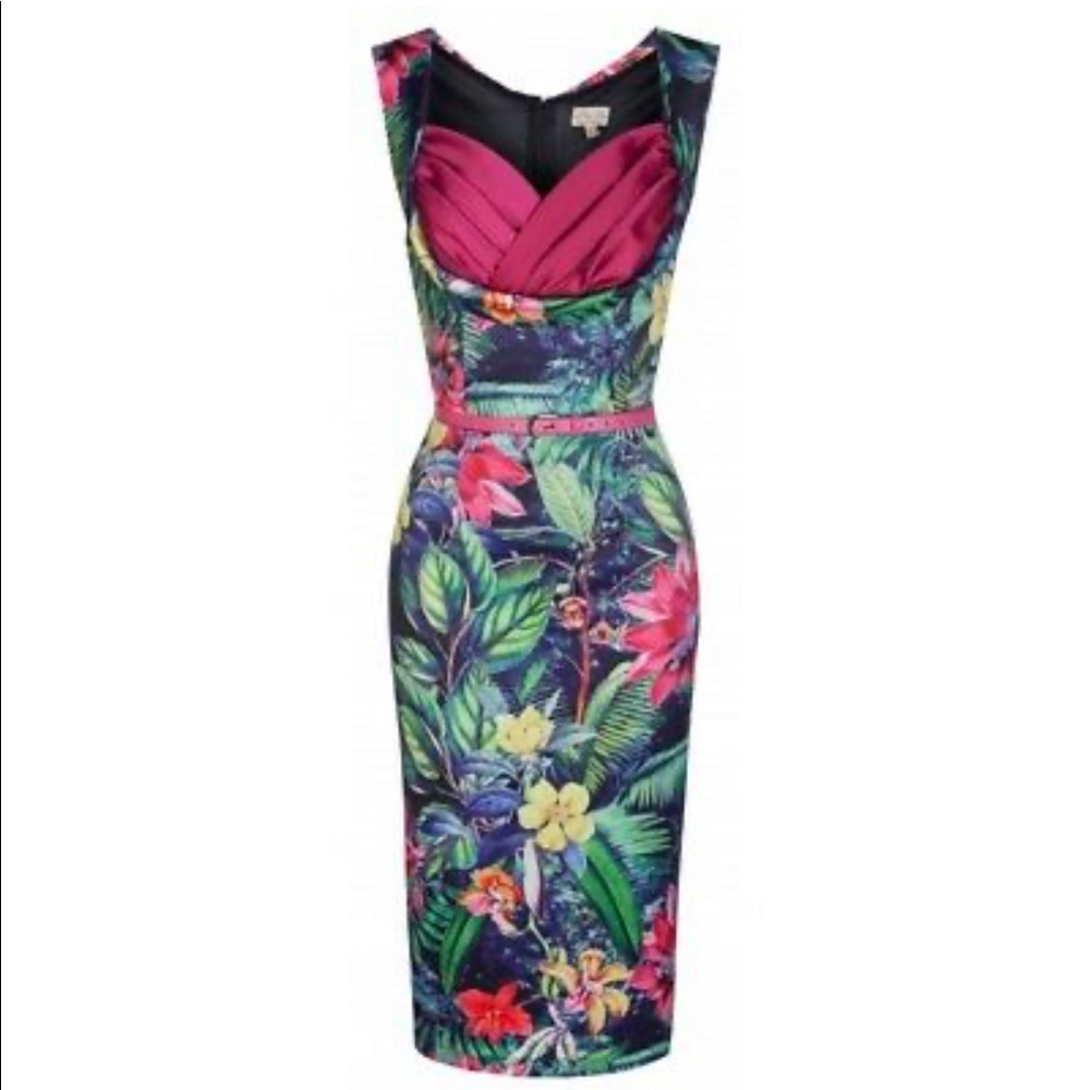Tropical print pinup wiggle dress